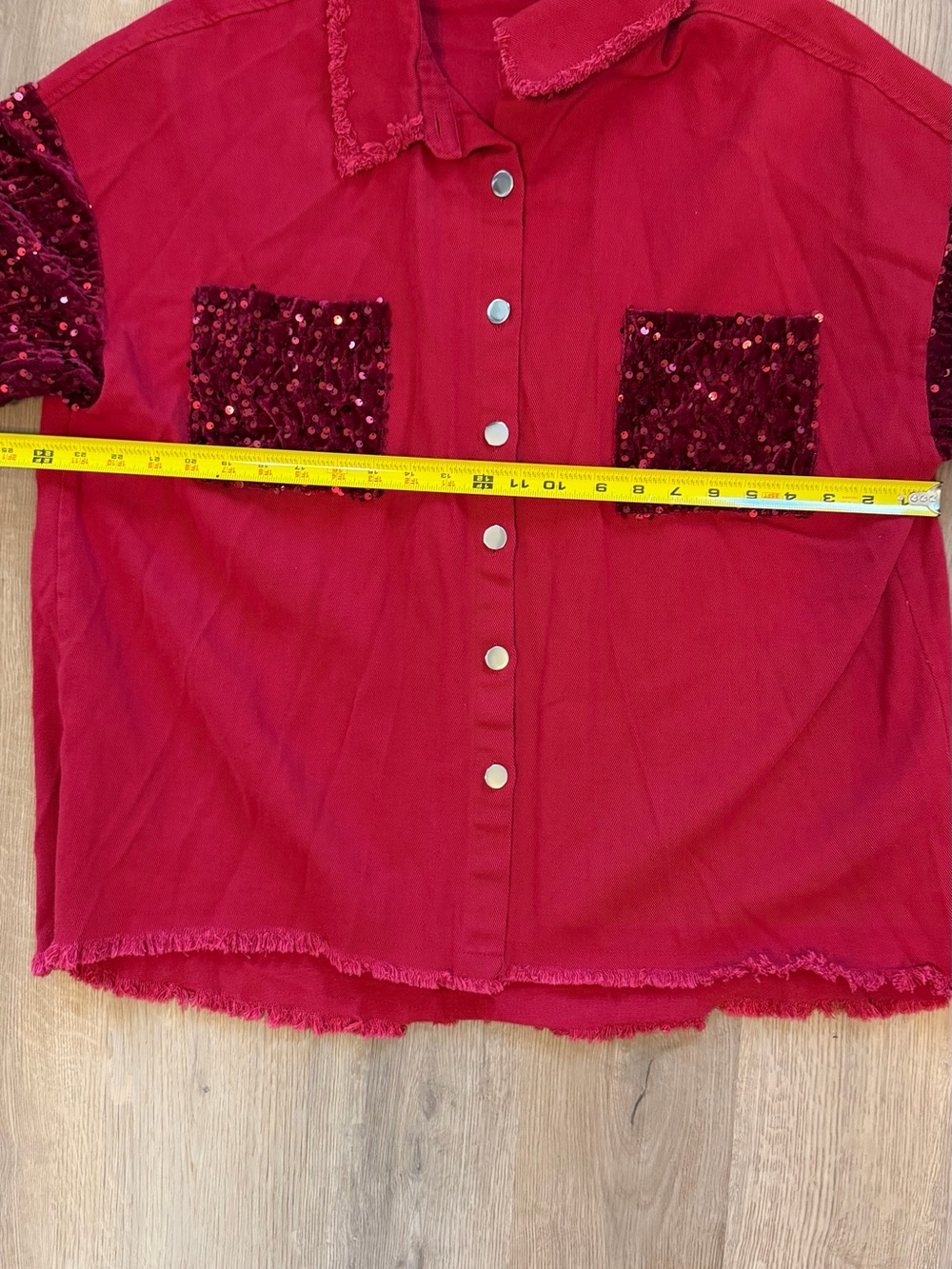 CHICME Red Sequin Sleeve Button Front Shacket Top 1XL - Picture 11 of 13